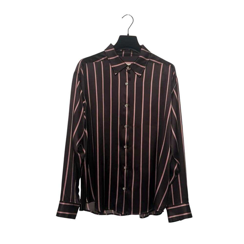 Donni. The Silk Pinstripe Shirt Brown Red White Medium - Picture 2 of 5